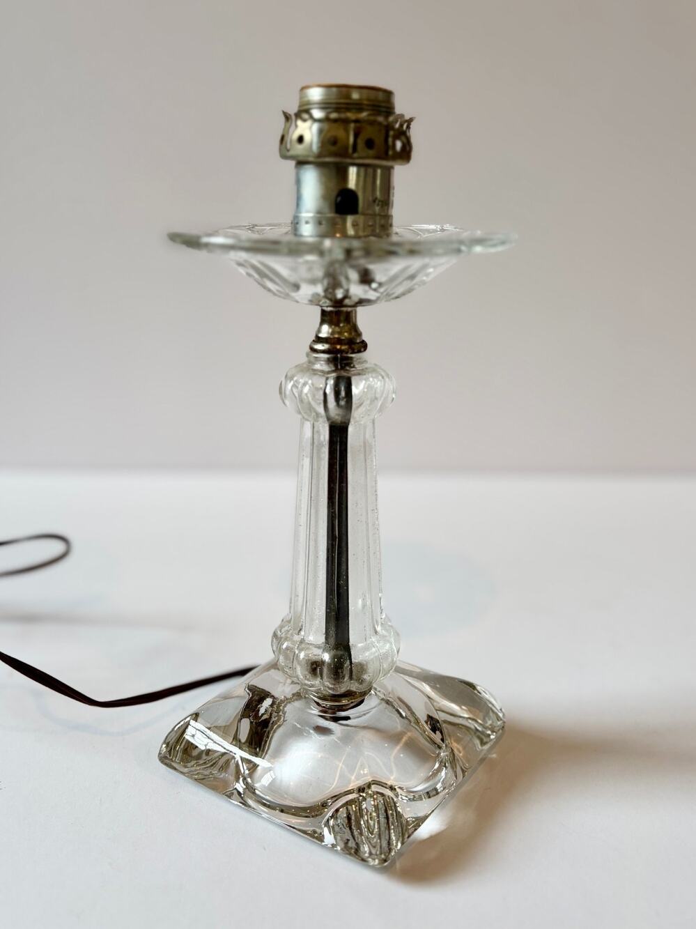 Glass Table Lamp Art Deco Pressed Glass Column Square Base Vintage Boudoir